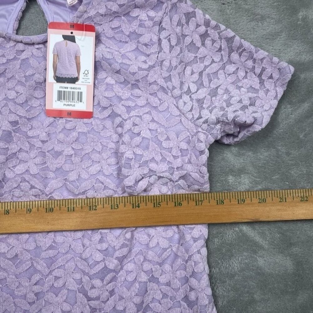 Teddi Rose Womens Lace Short Sleeve Top Medium Purple d0167 - Picture 6 of 9